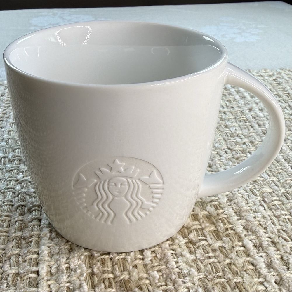 White Ceramic Starbucks Mug Embossed Siren Logo 2015